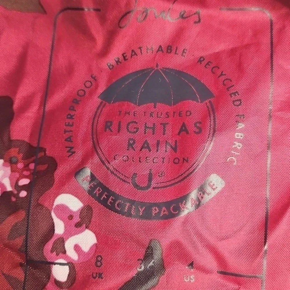 Joules Raincoat Upcycled Plastic Golightly Red Pink‎ Berry Floral Size 4 NWT